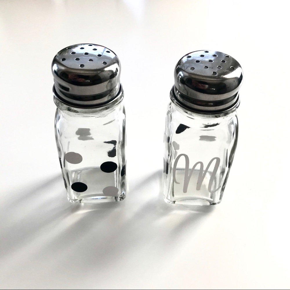 Salt and Pepper Shakers with M initial